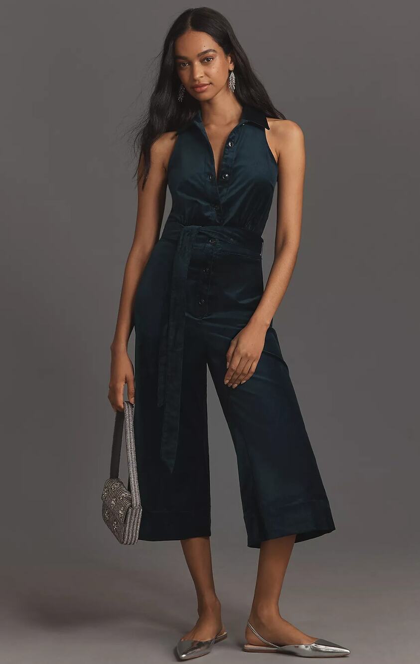New Maeve Velvet Halter Jumpsuit - Size 8